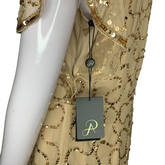 Adrianna Papell NWT Sequence Champagne Gold Sheath Dress Short Sle… - Picture 10 of 12